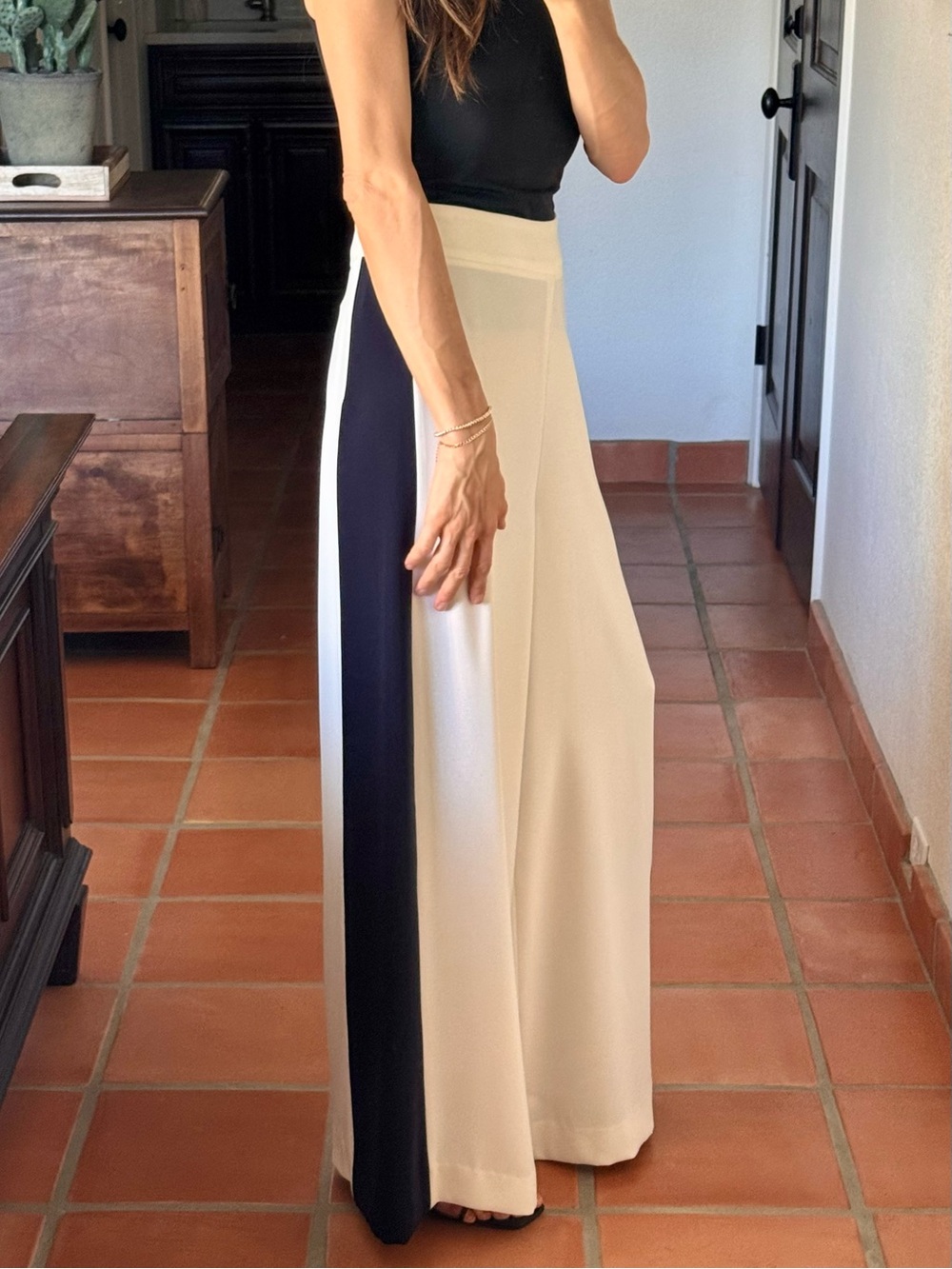 Carolina Herrera Two-Tone Wide-Leg Pants in White and Navy
